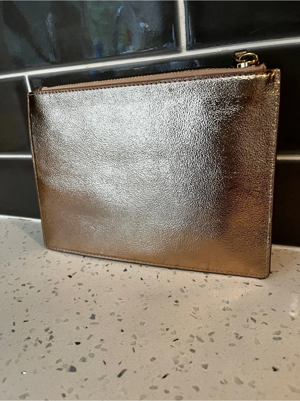 Kate Spade New York Metallic Rose Gold Leather Wristlet Clutch